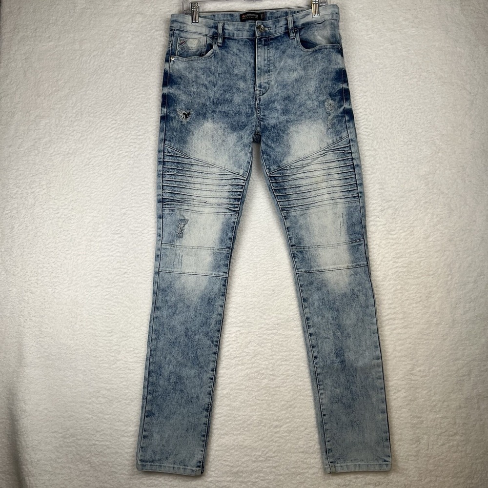 Southpole Jeans Men's 34x32* Acid Wash Moto Stretch Skinny Light Sand Blue
